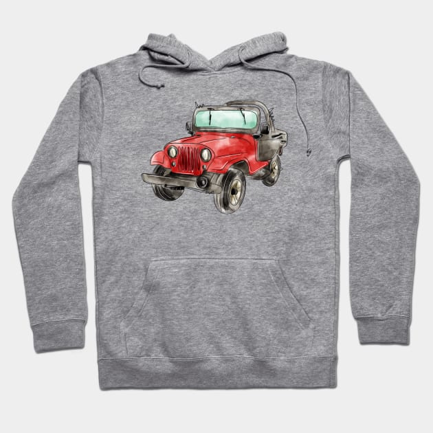 Red jeep.jeep wrangler Hoodie by HJstudioDesigns